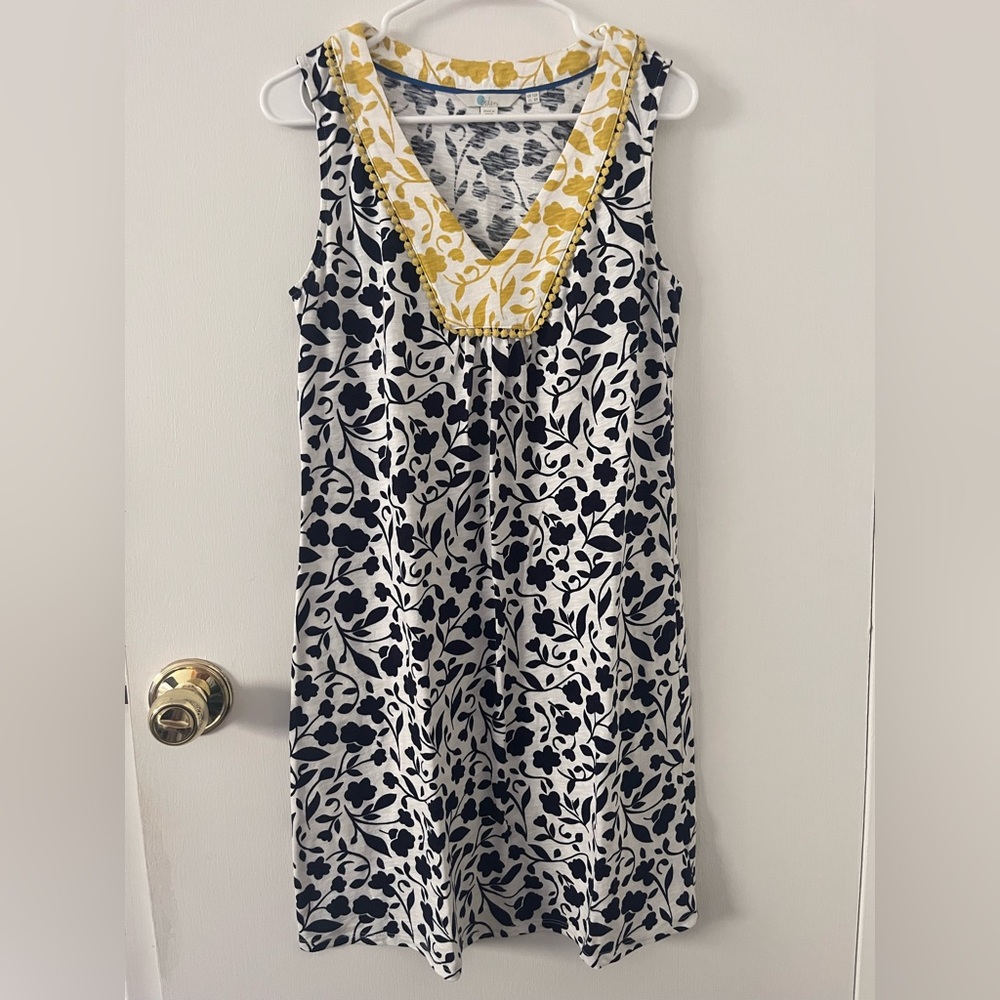 Boden Sleeveless Fringe 100% Cotton Dress V-Neck Midi Size 8R 8 Regular Length